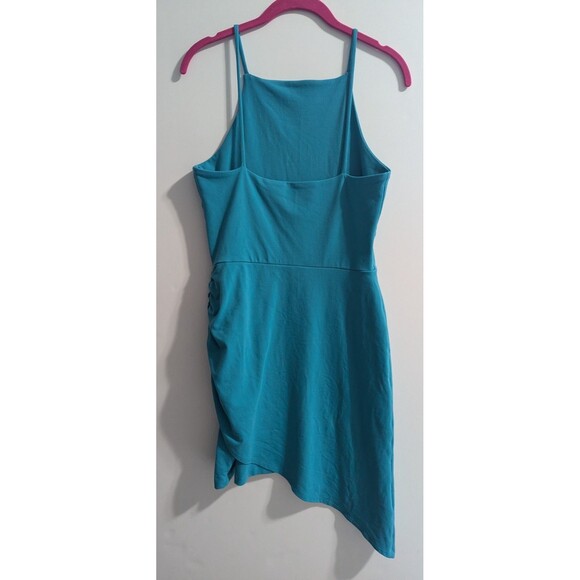 Susana Monaco Asymmetrical Mini Dress Solid Blue Fitted Ruched - Picture 3 of 9